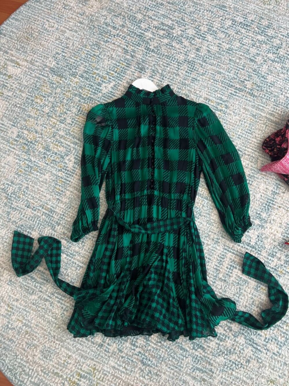 Alice + Olivia Mina Puff Sleeve Mini Dress Gingham Babe Check Size 6